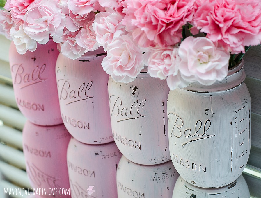 Many Color Options! Shabby Chic Painted Mason Jar w/ Flowers 