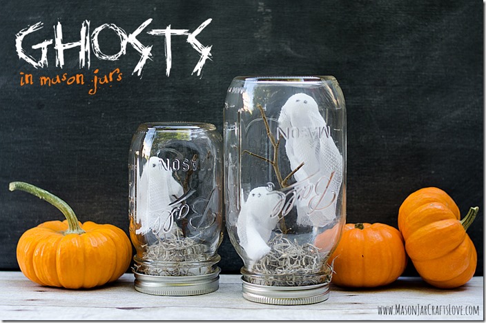 Ghosts in Mason Jars Halloween Craft Ideas with Mason Jars