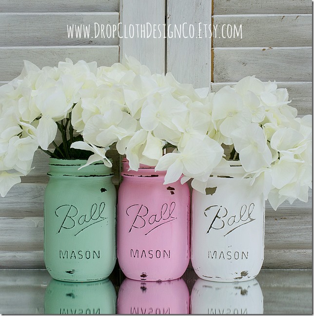 pink-green-white-painted-mason-jars