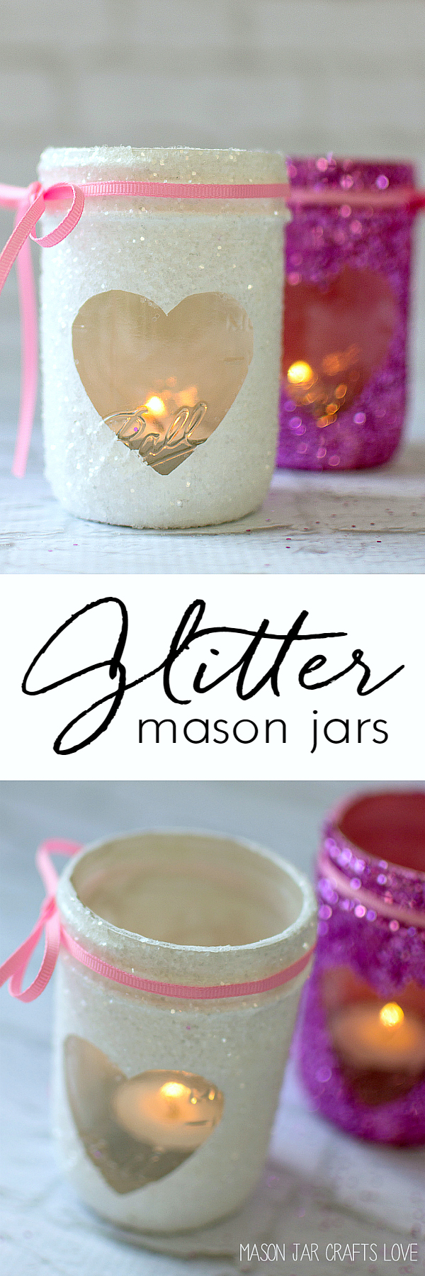 Valentine Mason Jar Craft - Glitter Mason Jar Votive @Mason Jar Crafts Love www.masonjarcraftslove.com