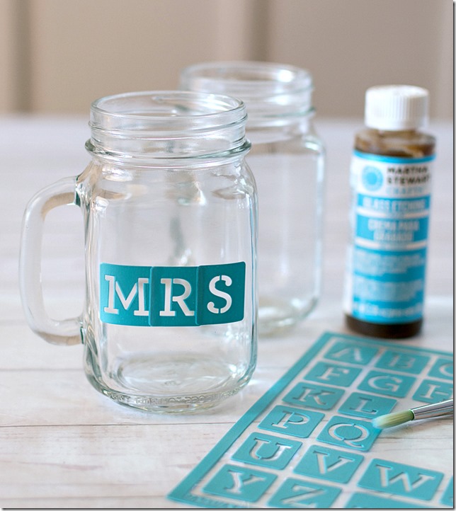 mr-and-mrs-etched-mason-jars how to make
