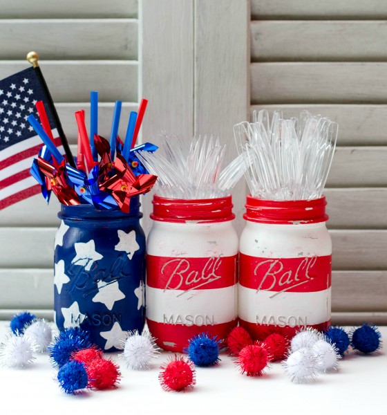 american flag mason jar, red, white and blue painted mason jars