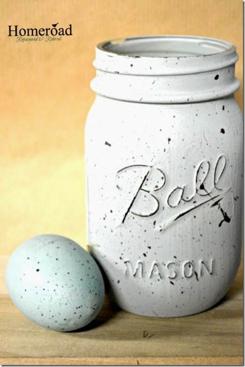 mason jars speckled with duck egg blue @homeroad