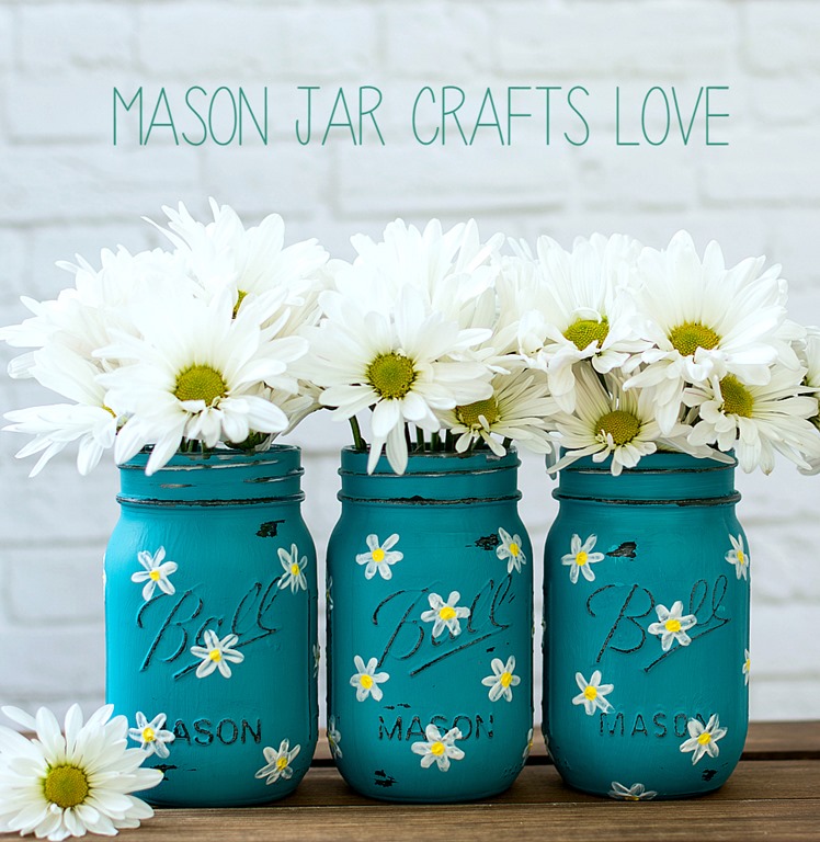 Painted Daisy Mason Jars - Mason Jar Crafts Love