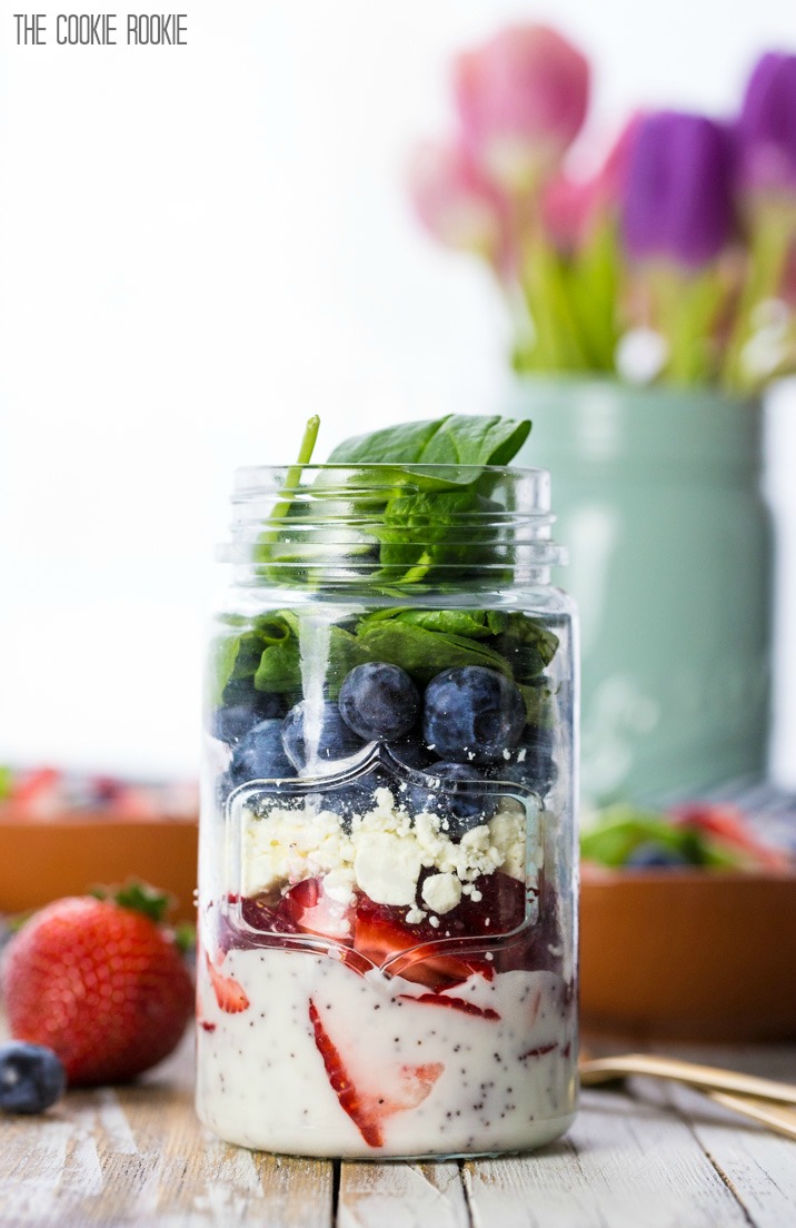 Salad Ideas: Red White Blue with Feta Cheese  in Mason Jar