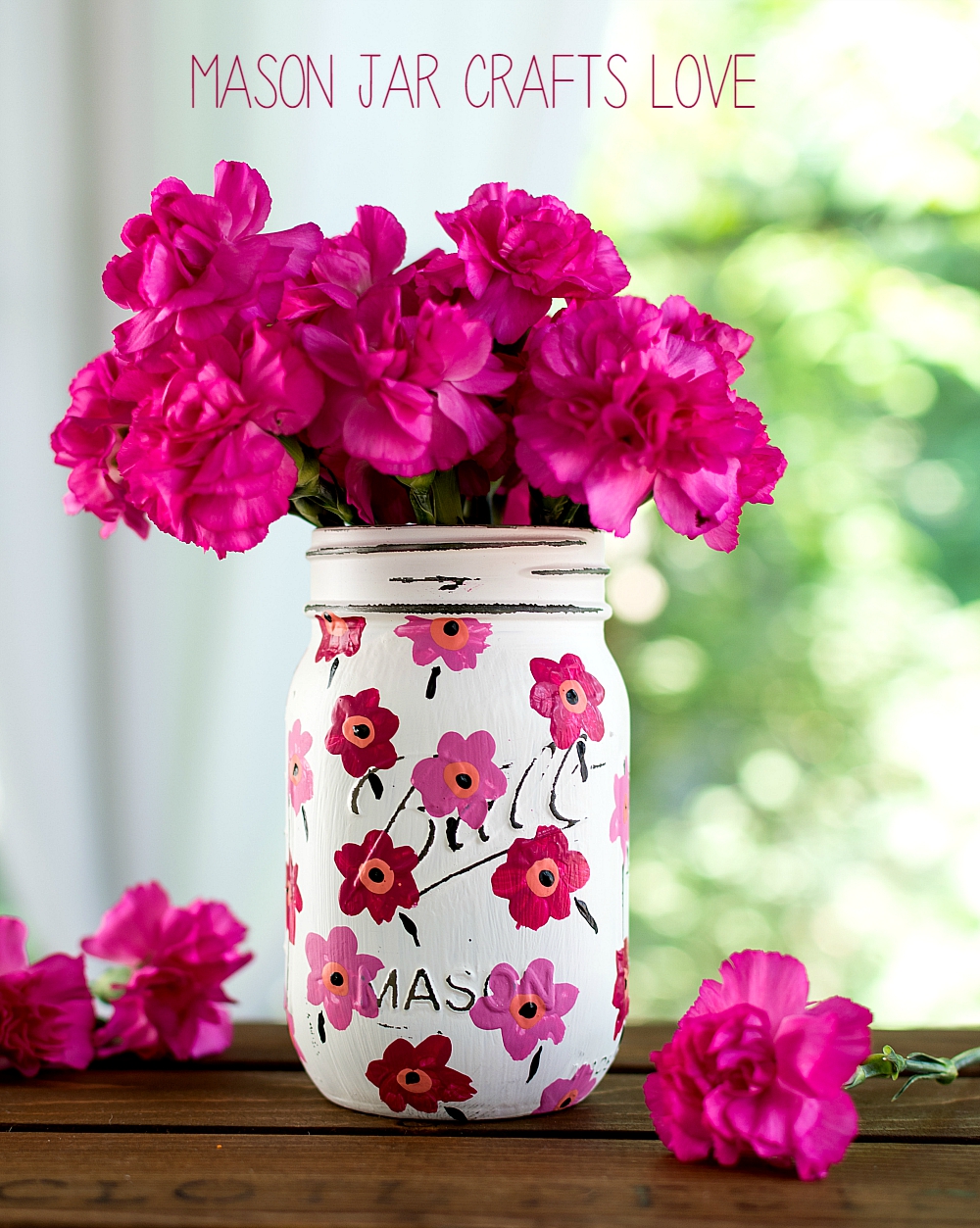 Mason Jar Crafts: Painted Floral Pink Marimekko Inspired Design