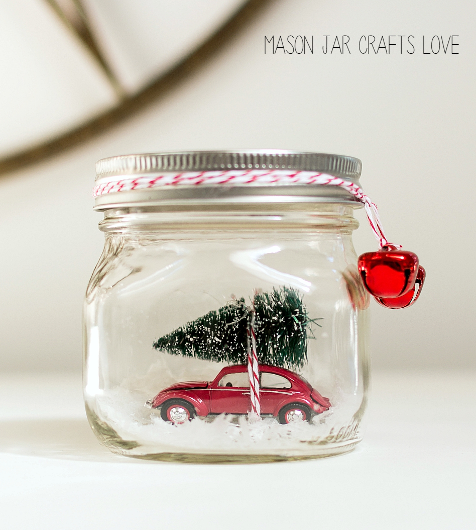 Mason Jar Craft for Christmas: Car In Mason Jar Snow Globe
