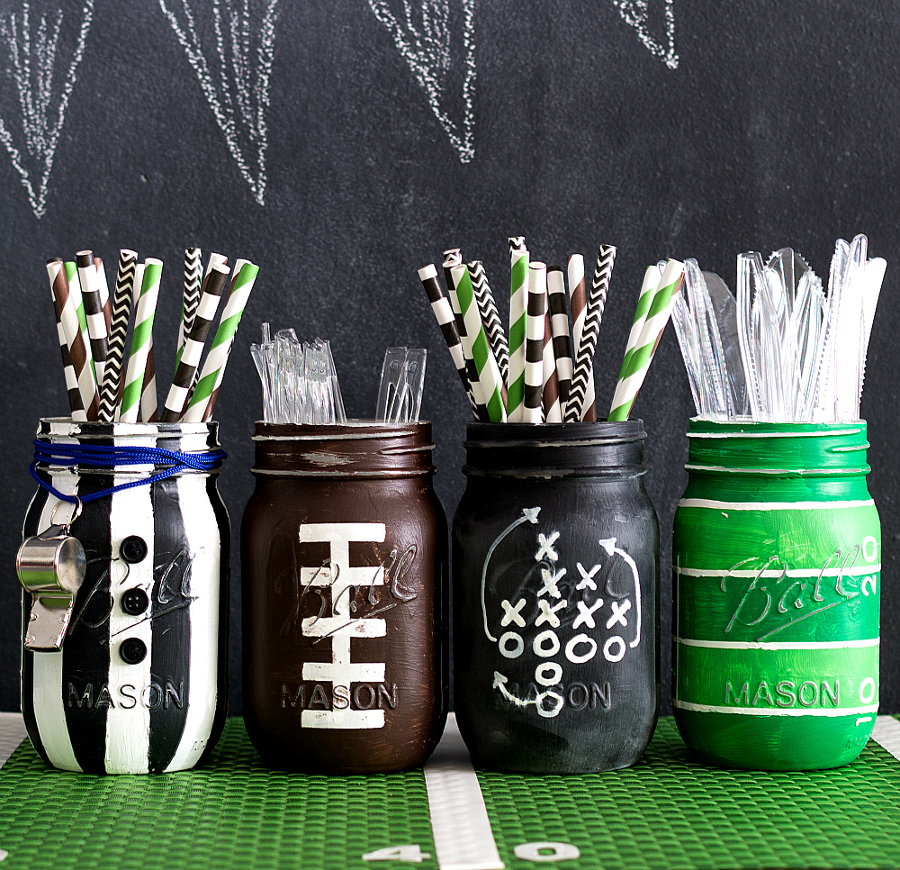 Game Day Party Supplies: Painted Football Mason Jars
