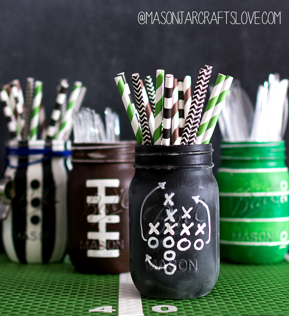 Super Bowl Party Ideas - Mason Jar Football Game Plan Chalkboard