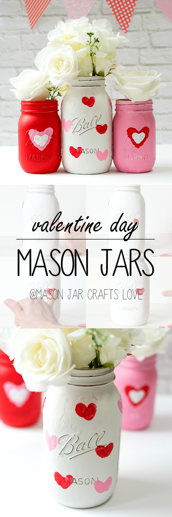 Jar Crafts for Valentine's Day - Thumbprint Heart Mason Jar Vase Craft for Kids