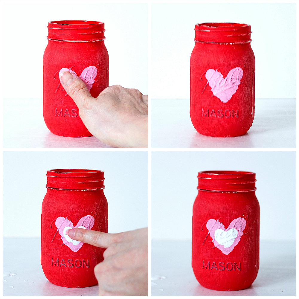 Thumbprint Heart Craft Ideas - Mason Jar Valentine's Day Vase Craft