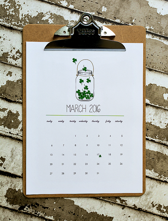 March 2016 Free Calendar Page Printable