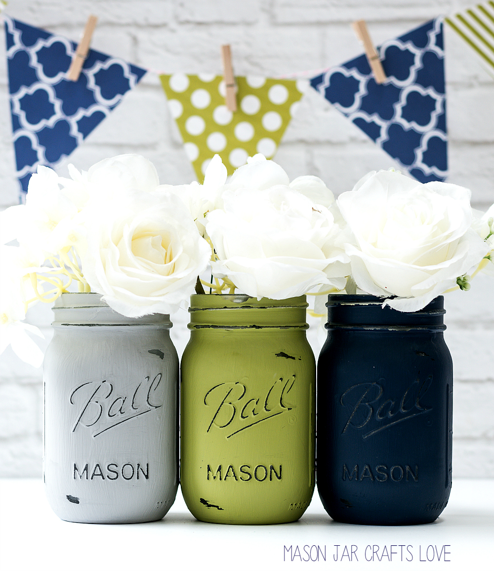 Mason Jar Crafts - Painted Distressed Mason jars