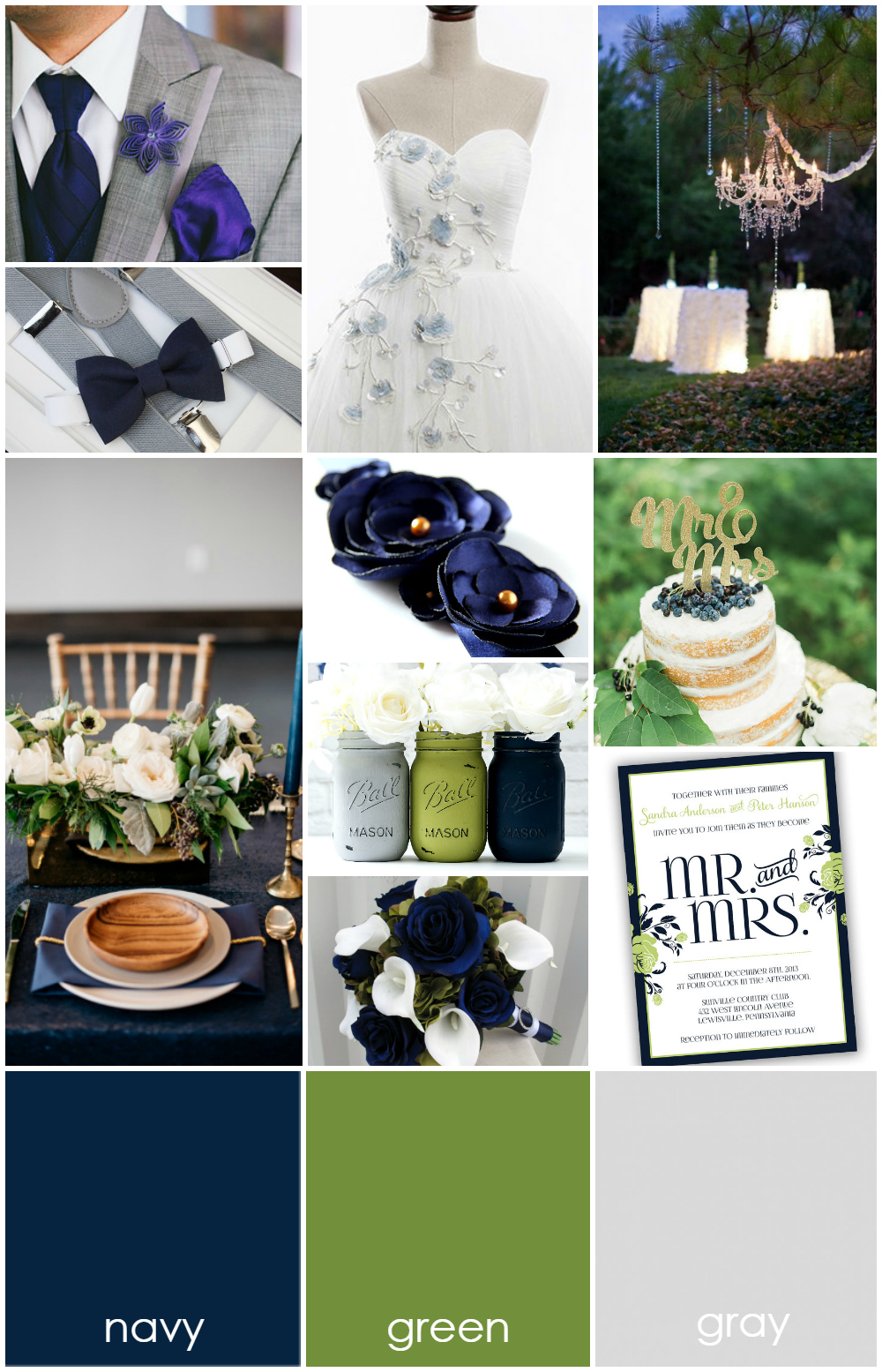 Wedding Color Ideas in Blue, Green, Gray