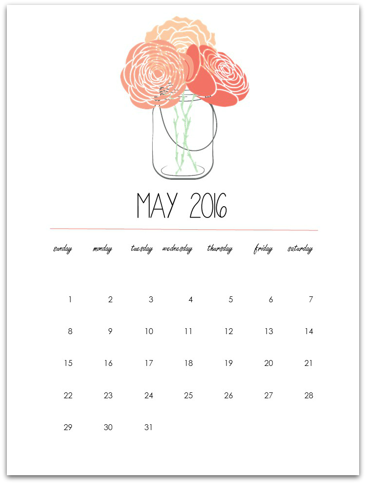 Mason Jar Printable - Calendar Page Printable - Mason Jar with Flowers Clip Art