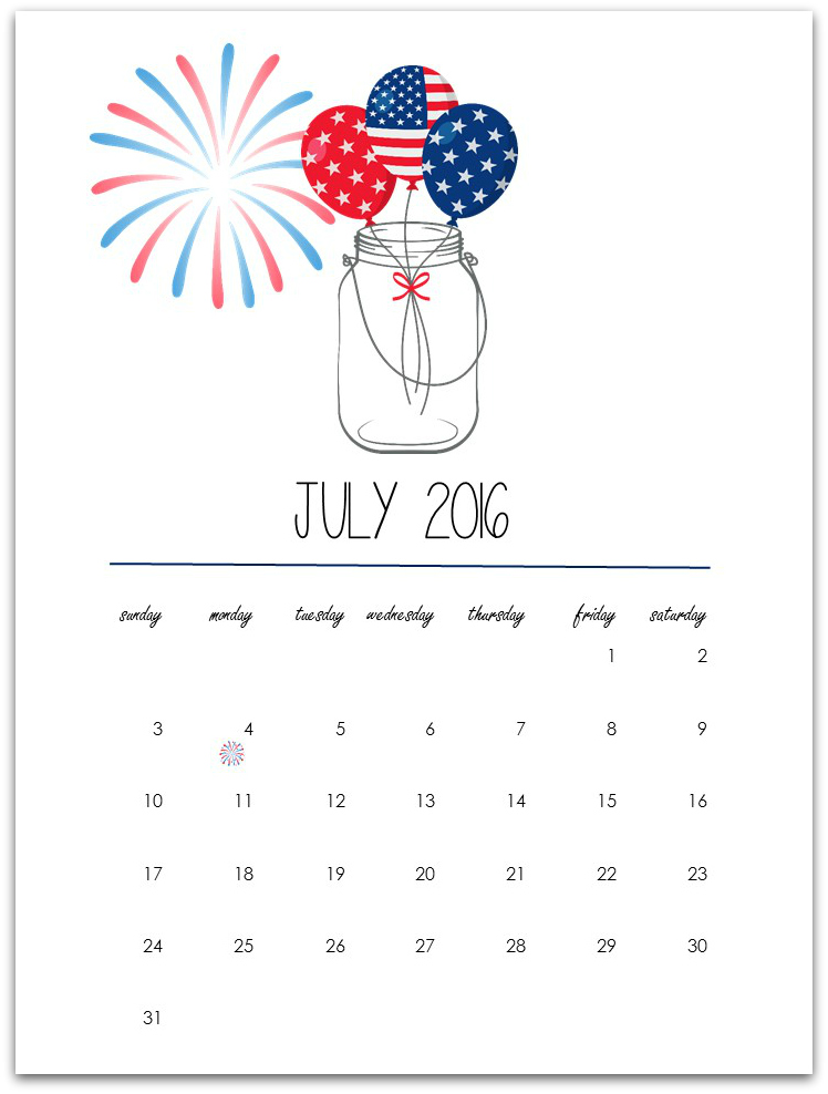 Free Calendar Page Printable July