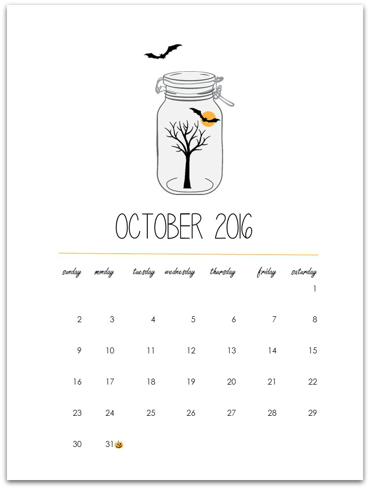 October Calendar Page Printable