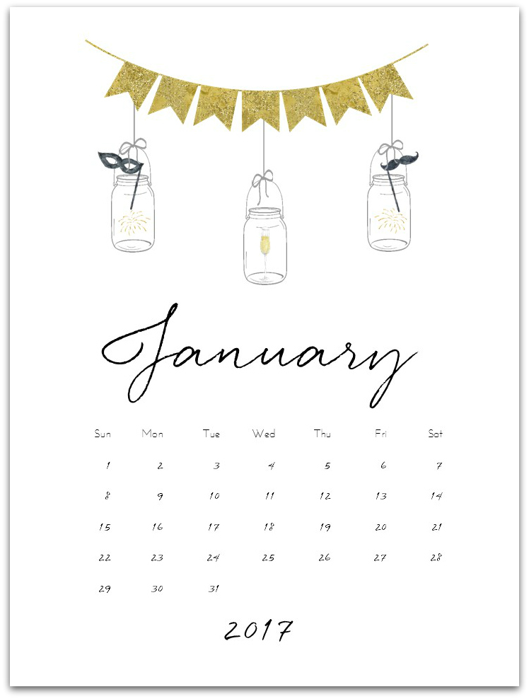 January 2017 Calendar Page Printable