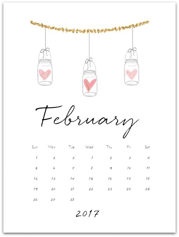 February Calendar Page Printable Mason Jar Crafts Love