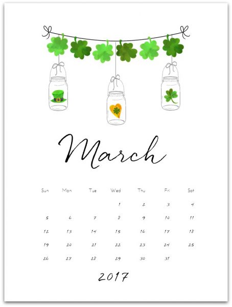 Free Calendar Page Printable Mason Jars