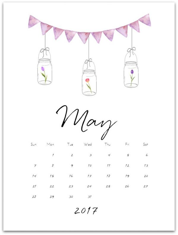 May Calendar Page 2017 - Free Mason Jar Calendar Page @Mason Jar Crafts Love www.masonjarcraftslove.com