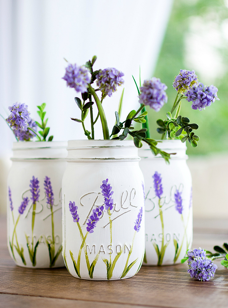 painted lavender flower mason jars
