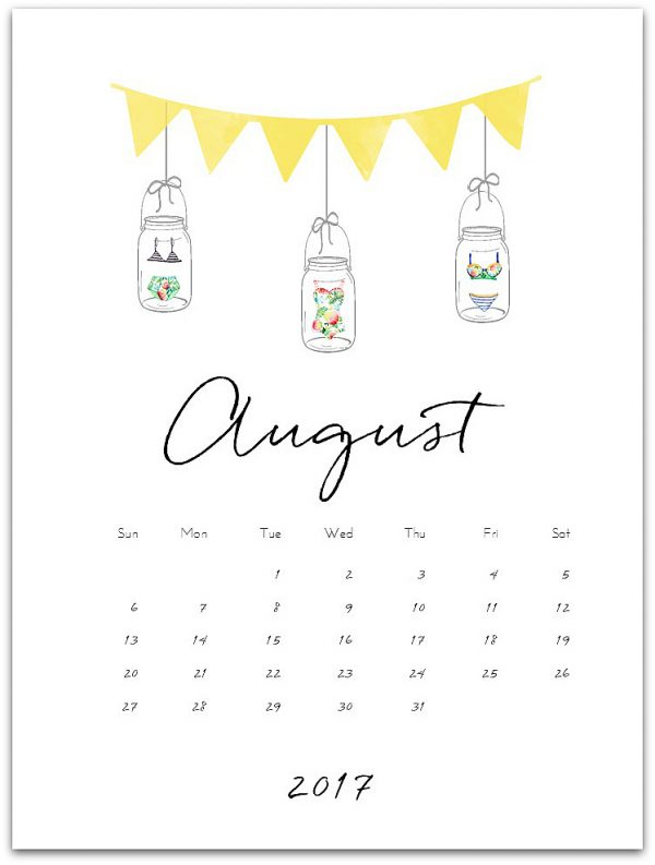 August Mason Jar Calendar Page