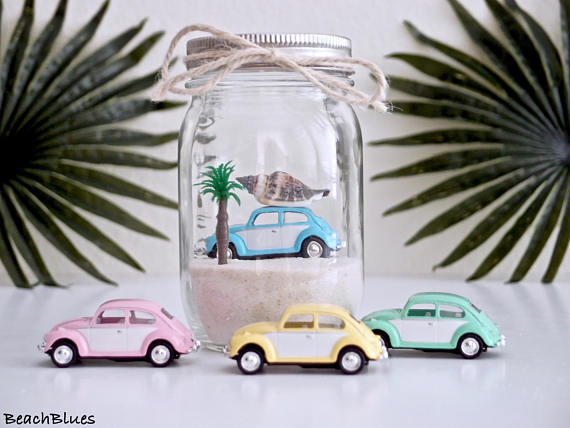 Beach Cars in Mason Jars - Volkswagen Beetle in Mason Jar - Summer Decor - Beach Decor @Beach Blues on Etsy