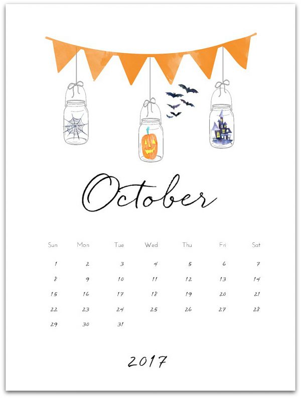October 2017 Free Calendar Page Printable - Mason Jar Calendar Page Printable