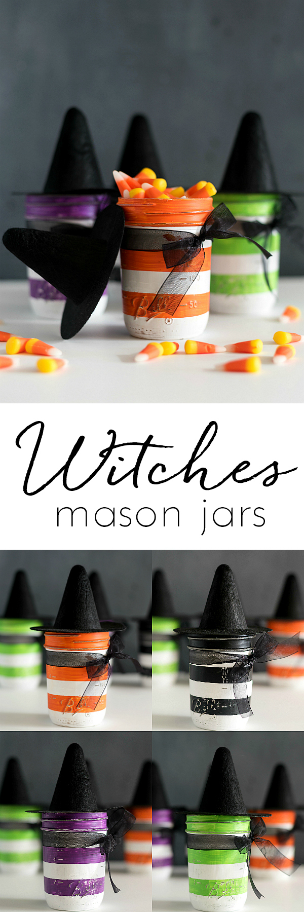 Witch Mason Jars - Witches Mason Jars - Halloween Mason Jars - Mini Witch Hat Mason Jars for Halloween - Mason Jar Crafts for Halloween @masonjarcraftslove.com