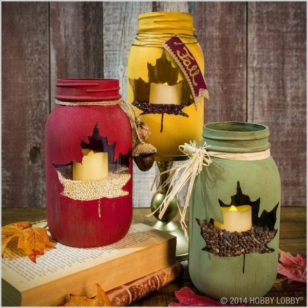 Maple Leaf Mason Jar - Painted Mason Jar for Fall