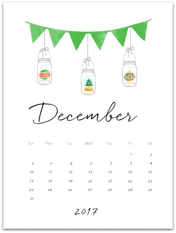 December Calendar Page Printable - 2017 Free Calendar Page Printables