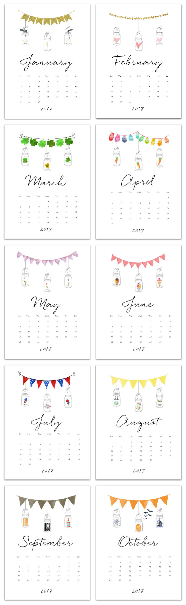 Mason Jar Calendar Page Printables - Free Calendar Page Printables