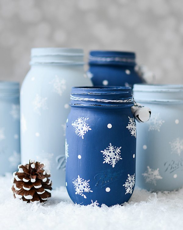 Stamped Snowflake Mason Jar Craft for Holidays - Kids Crafts for Holidays with Mason Jars