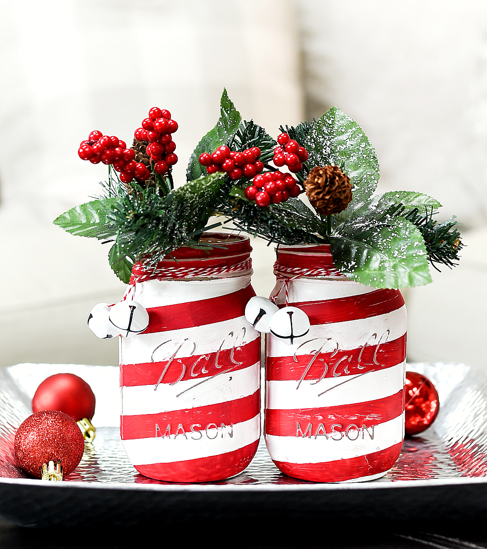 Candy Cane Mason Jars - Mason Jar Holiday Craft Ideas