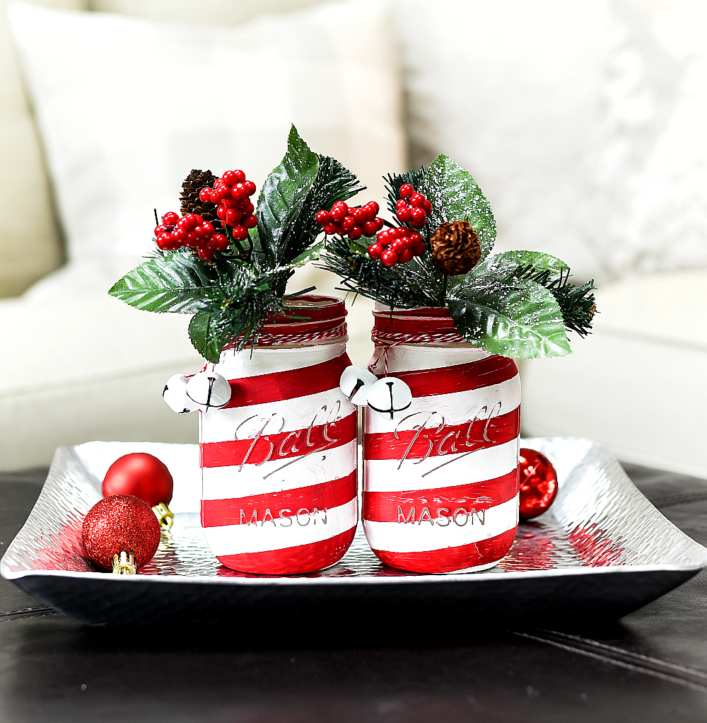 Red and White Striped Candy Cane Mason Jar Craft - Christmas Crafts with Mason Jars