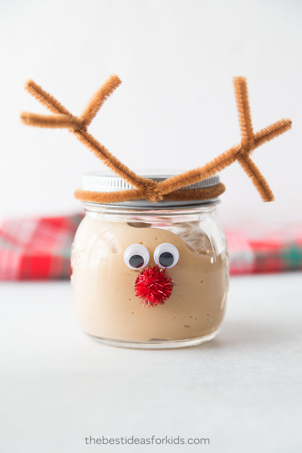 Mason Jar Stocking Stuffers - Christmas Slime Recipe - Reindeer Mason Jar Craft Idea - Kids Christmas Craft with Jars