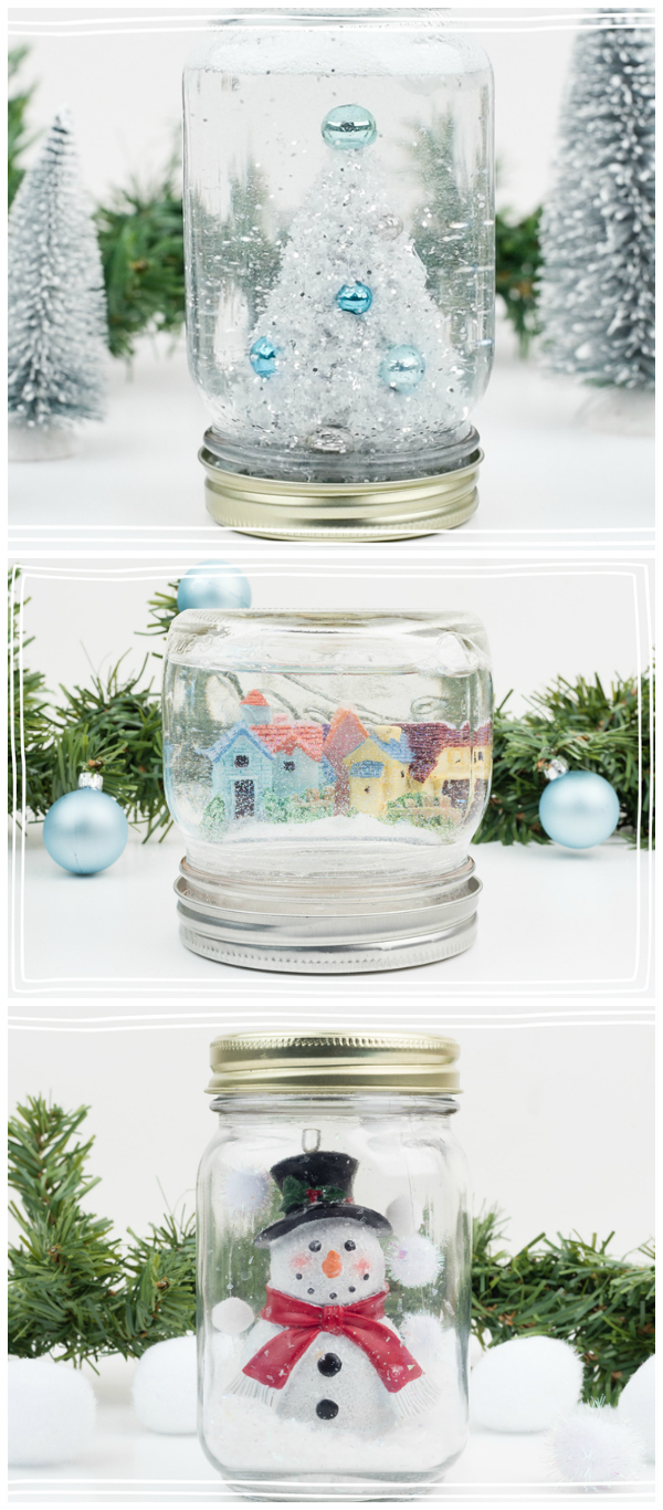 Mason Jar Snow Globes for Winter - Water and Waterless Snow Globes Using Mason Jars