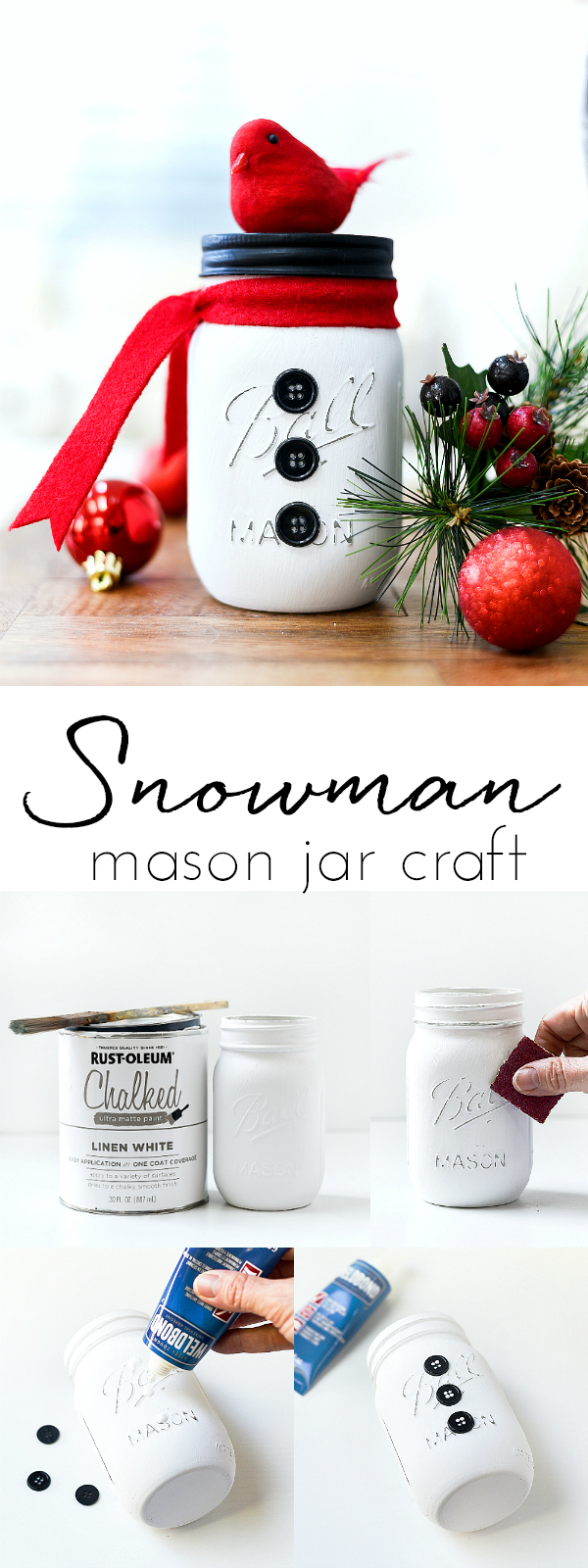 Snowman Mason Jar Craft - Winter Craft Ideas with Mason Jars