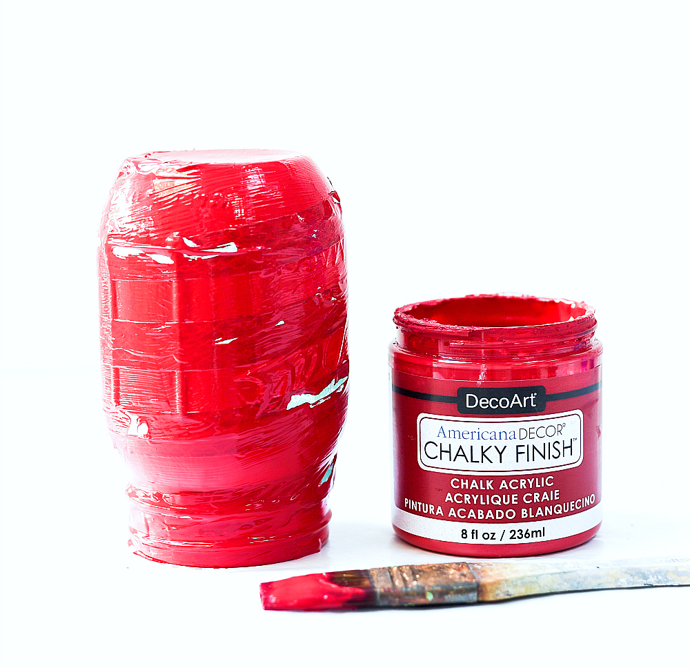 Americana Chalk Paint on Mason Jars - Red Chalk Paint