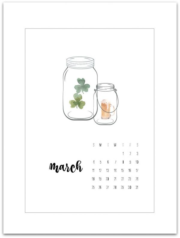 March Mason Jar Calendar Page
