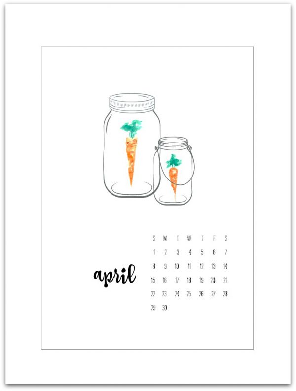 April Mason Jar Calendar Page - 2018 Free Calendar - Free Calendar Page - April Calendar Page