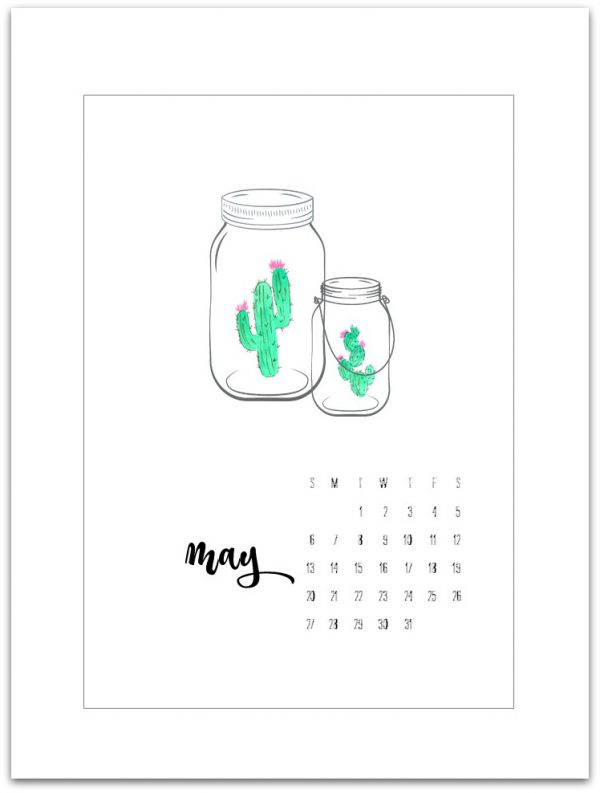 May Calendar Page Printable - Mason Jar Calendar Page - Free Calendar Page