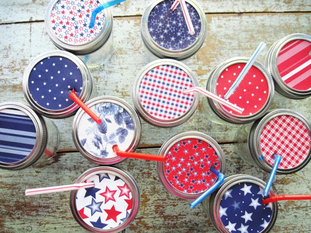 Red White Blue Mason Jar Sippy Cups