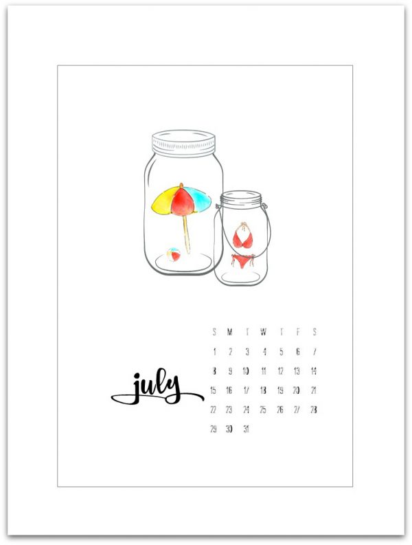 Free July 2018 Calendar Page Printable