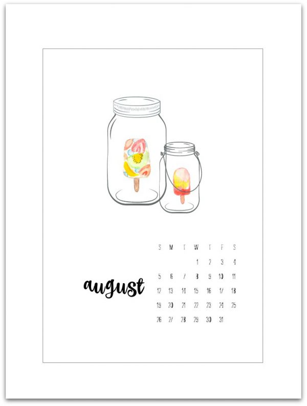 August Calendar Page - free Calendar Page pIrntable - Mason jar calendar page