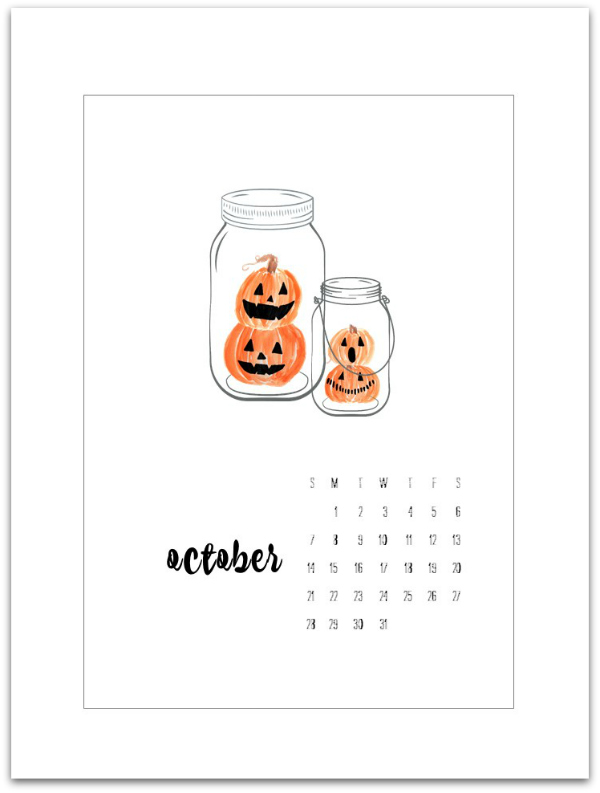 October Calendar Page Printable - Free Calendar Pages - Mason Jar Calendar Pages