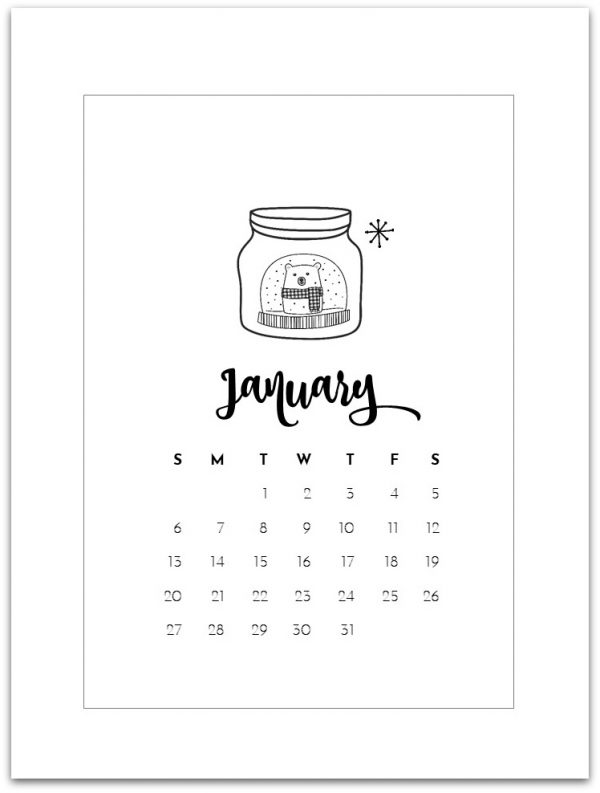 January 2019 Calendar Page Printable