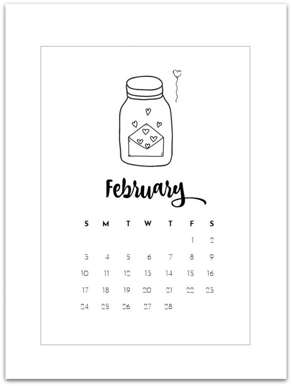 February Mason Jar Calendar Page - Free Calendar Page Printable