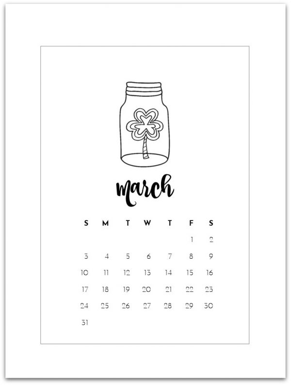 free March mason jar calendar page - calendar page printable for march